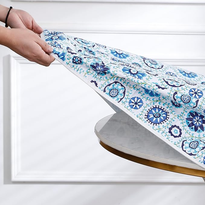 Walrus Round Vinyl Fitted Tablecloth with Flannel Backing Elastic Edge Design Table Cover Waterproof Oil-Proof PVC Table Cloth Stain-Resistant Best for 57"-66" Round