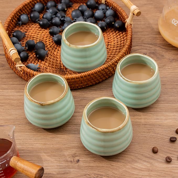 4pcs Japanese Tea Cup Set – Mini Size Cup 5OZ Ceramic Matcha Cup, Handless - Image 5