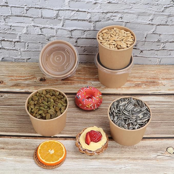 20 oz Disposable Kraft paper bowls with lids, Food containers Soup Bowls Party Supplies Treat Bowls 45 Pack