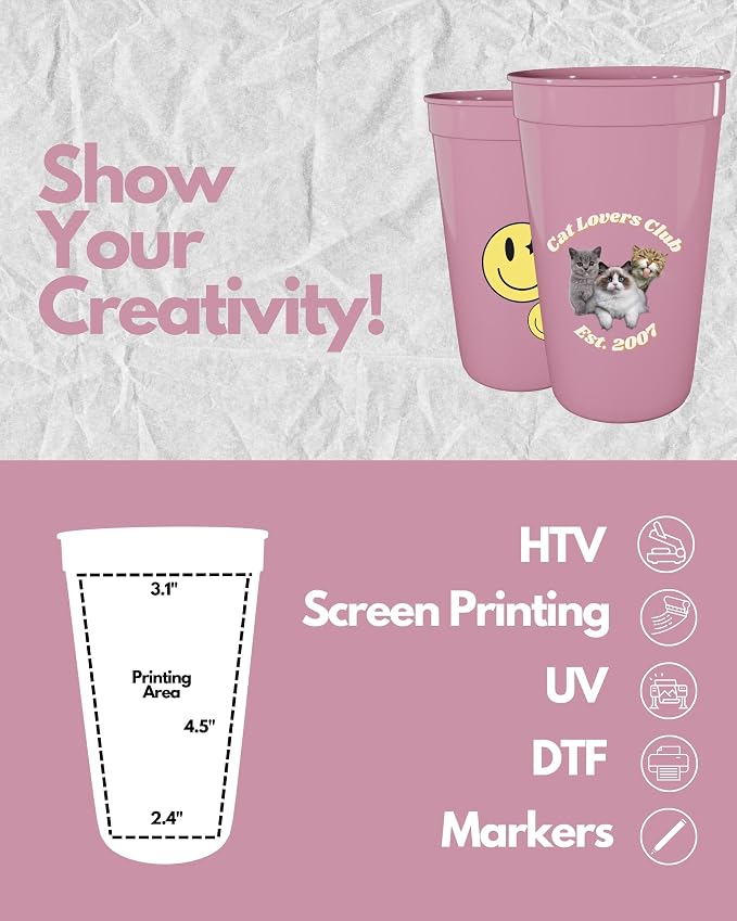 PartyPrints 10 Pack 22 oz Pink Reusable Blank Plastic Cups, Colored Plastic - Image 3
