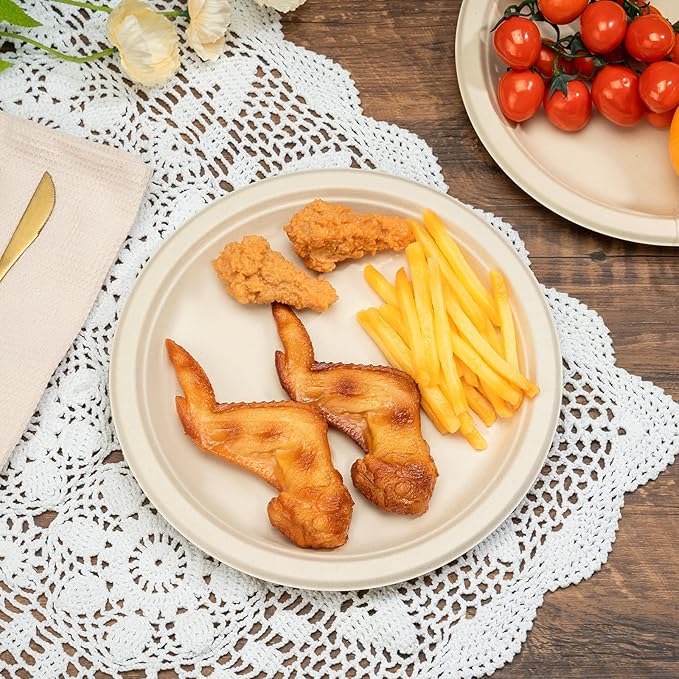RACETOP Compostable Paper Plates 9 Inch [150 Pack], Disposable Biodegradable Heavy Duty Paper Plates, Made of Natural Sugarcane Fibers, Unbleached Brown, Round