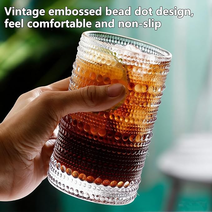 Hobnail Drinking Glasses Set of 8, 12 oz Highball Glasses & 10 oz Cocktail - Image 4