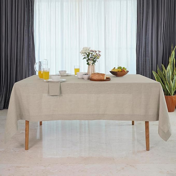 D'Moksha Homes Natural Tablecloth 60 x 108 Inch - 100% Pure Linen Rectangular Tablecloth - Machine Washable Table Cloth for Valentines, Spring, Easter