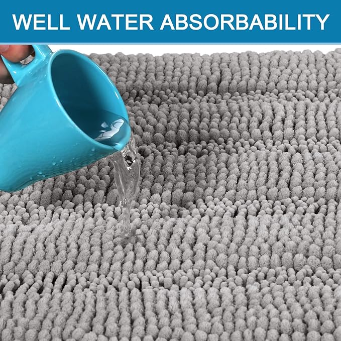 H.VERSAILTEX Bathroom Rugs Bath Rug Set 2 Piece Bathroom Contour Rug Toilet Mat Sets Non Slip Contour Bath Rug Ultra Thick Water Absorbent Striped Bath Mats Washable(36" x 24" Plus 20" x 24" U, Dove)