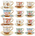 Teenyyou Set of 12 Tea Cups and Saucers Tea Party Decorations Floral Porcelain by Teenyyou