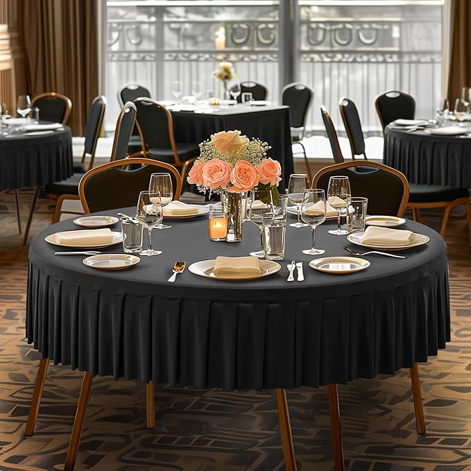 6 Pack Black Spandex Round Tablecloths for 72in Table, Stretchy Fitted 6FT Round Table Cloths, Wrinkle Free Table Cover with Skirt for Wedding Birthday Party Bridal Shower Banquet