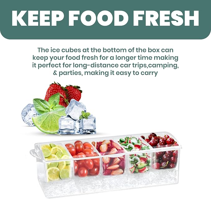 Chilled Condiment Caddy with Lids, 5 Spoons, 5 Forks & 2 Tongs | Chilled - Image 2