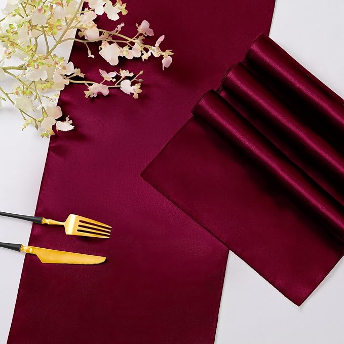 Horbaunal 24 Pack Burgundy Satin Table Runner 12 x 108 Inch | Smooth Table - Image 5