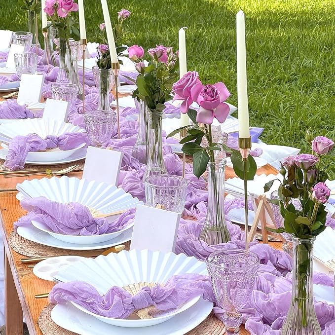 12 Pack Lavender Cheesecloth Table Runner 35x120inch, Boho Gauze Lilac Purple - Image 2