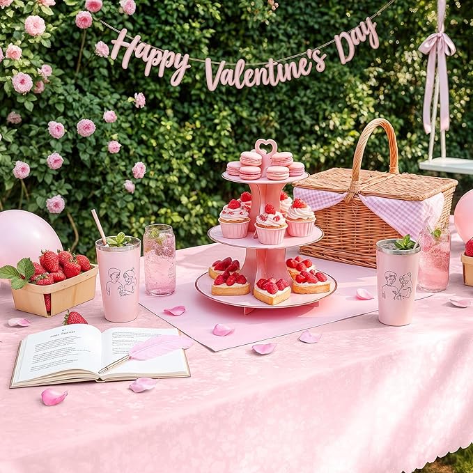 Smiry Rectangle Table Cloth, Waterproof Heavy Duty Vinyl Tablecloths, Wipeable Washable Table Cover for Kitchen, Dining Room & Valentines (Pink, 54" X 78")