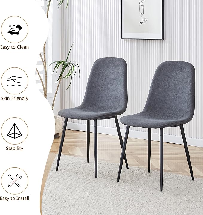 Round Dining Table Set for 4, 45" Modern Faux Marble Kitchen Table and Upholstered Chairs, 5 Piece Small Circle Dinette Set for Dining Room, Kitchen (Black Set)