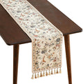 Designer French Linen Extra Long Table Runner, Floral Bird Pattern, Dining Table by Isaennehomedecoration