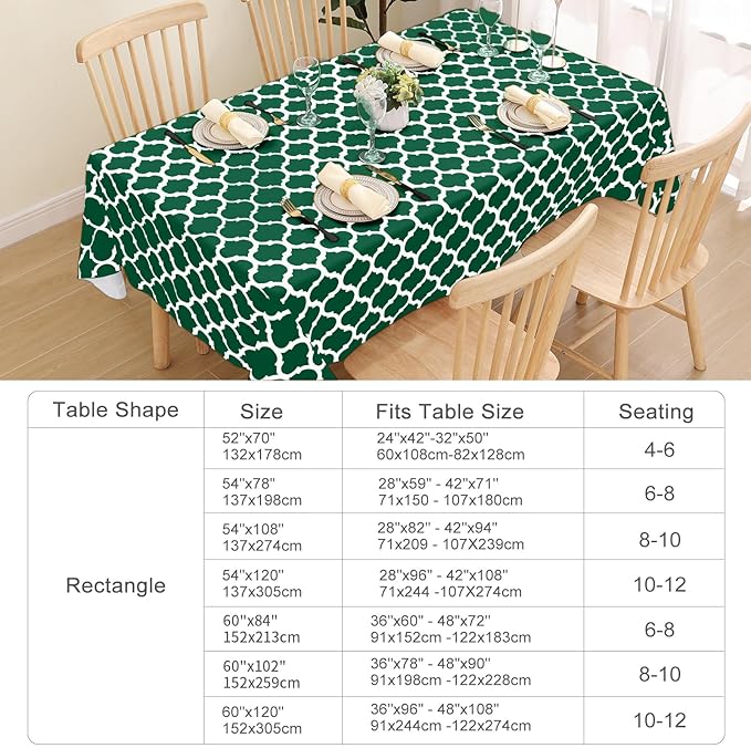 Smiry Rectangle Table Cloth, Waterproof Vinyl Tablecloth with Flannel Backing for Rectangle Tables, Wipeable Spillproof Plastic Tablecloths for Dining, Indoor and Outdoor (60"x102", Emerald Green)