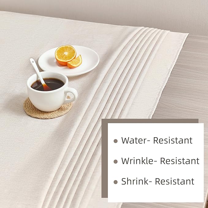 Rectangle Tablecloth Linen Texture Waterproof and Stain-Resistant Fabric Table Cloth, Kitchen Dining Table Decoration, 60 x 84 inch Beige