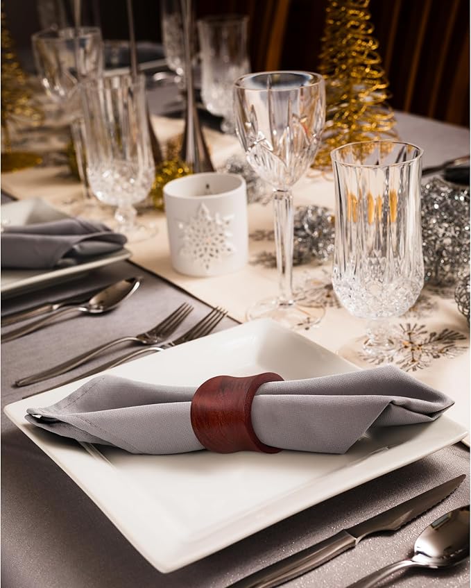 Wooden Napkin Rings Set of 12 Handmade Napking Holders for Dining Tableware, Thanksgiving, Party, Table Décor (Concave)