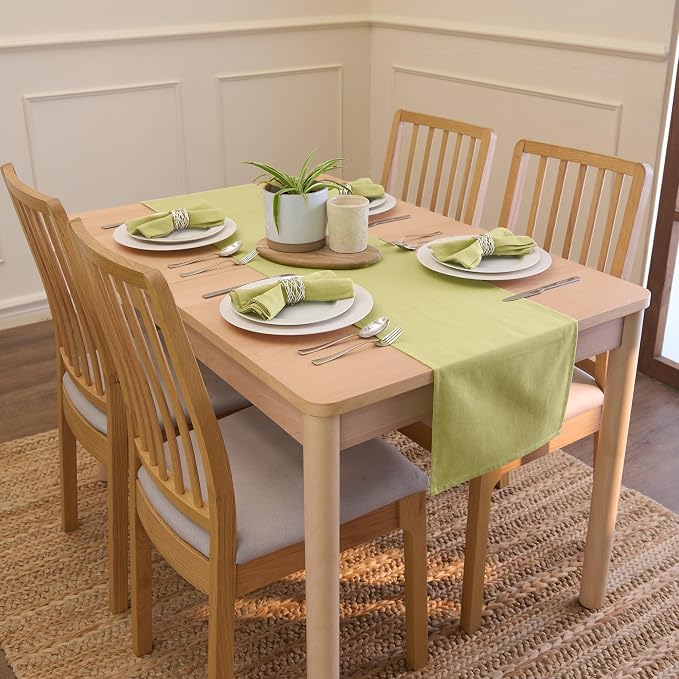 Encasa XO Table Runner 13"x72" Long | Cotton Canvas Fabric | Sage Green Solid - Image 2