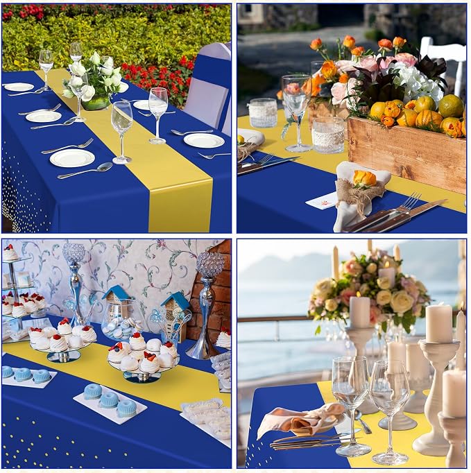 24 Pack Blue and Gold Tablecloth and Table Runner Party Decorations, Royal Blue - Image 6