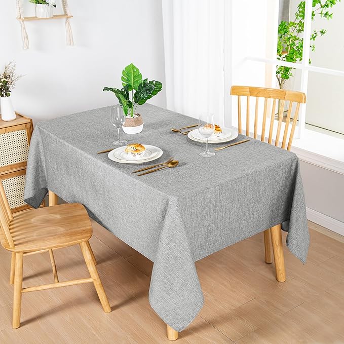 Hiasan 2 Pack Faux Linen Rectangle Tablecloth - Wrinkle and Stain Resistant Washable Table Cloth for Kitchen Dining Room Holiday Table Cover for Party Dinner, Light Grey, 54 x 120 Inch