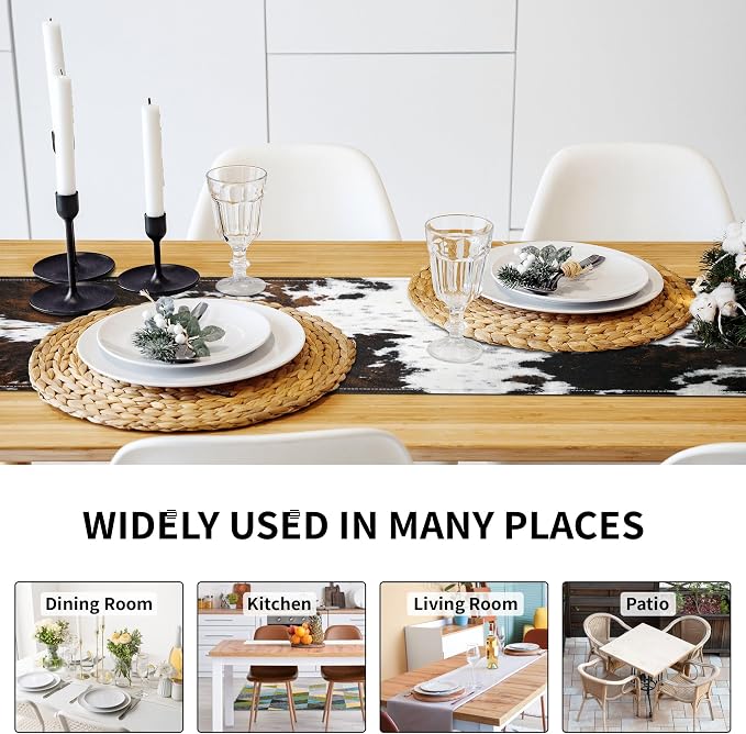 Linen Cow Print Table Runner 13x71 Inch Farmhouse Western Brown Black Cowhide - Image 6