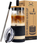 Pandaloo® Glass Cups With Lids and Straws -20 Fl Oz- Perfect Size Iced Coffee by Pandaloo