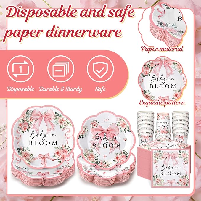 250 Pcs Baby in Bloom Baby Shower Plates Napkins - Image 5