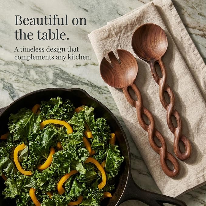 Salt & York 13-Inch Walnut Wood Salad Tongs, Handcrafted Wooden Serving Utensils - Image 5