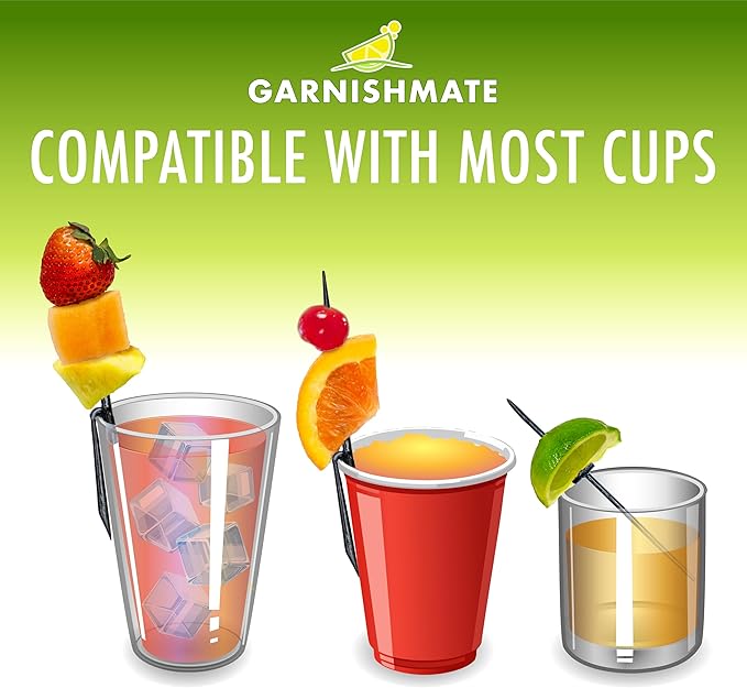 Garnishmate PACK OF 30 Clip On Garnish Holder Pick Cocktail Accessory for Entertaining Drinks and Charcuterie Boards for Home Bar Cart or Bartender Kit for Cocktails Accessories w/Rounded Tip, Black