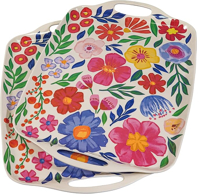 TP Melamine Serving Trays with Handles, 17” x 12”, Floral | Rectangular Trays by TastePrime