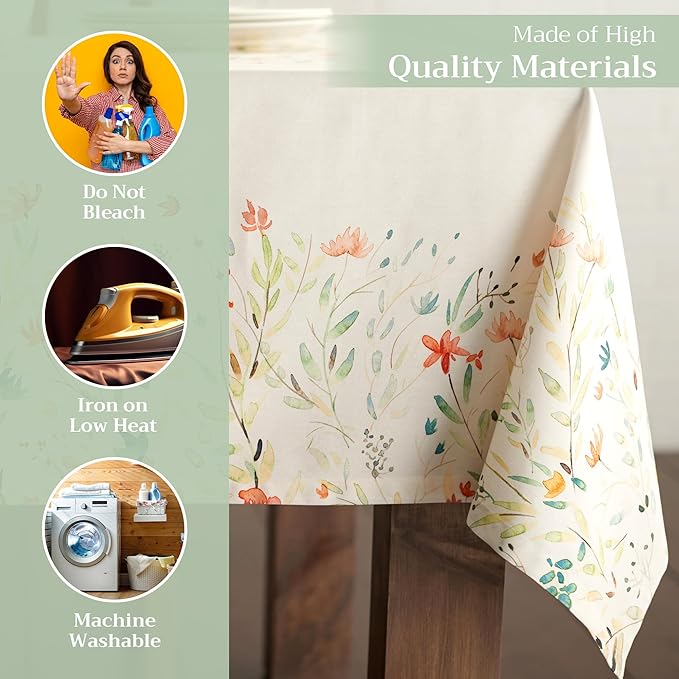 Maison d' Hermine Table Cloth Rectangle Table 100% Cotton 70 x 140 Inches Tablecloth Reusable Decorative for Dining Room Farmhouse Home Valentines Day Decorations Spring Summer - Colmar