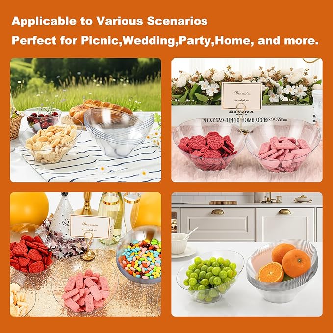 Goodluck 12 Pack Clear Plastic Serving Bowls for Party - 20 OZ Angled Disposable Serving Bowls for Wedding Party Chip, Candy, Salad & Fruit