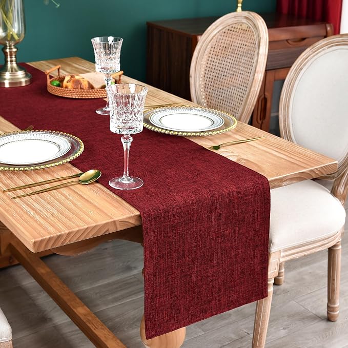 NEWISHER Reversible Double Layer Table Runner Faux Linen Fabric, 13x72inch | by Newisher
