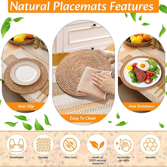 Boho Placemats 4/6/8 Set of Round Woven Placemat Macrame Style Bicolor - Image 5