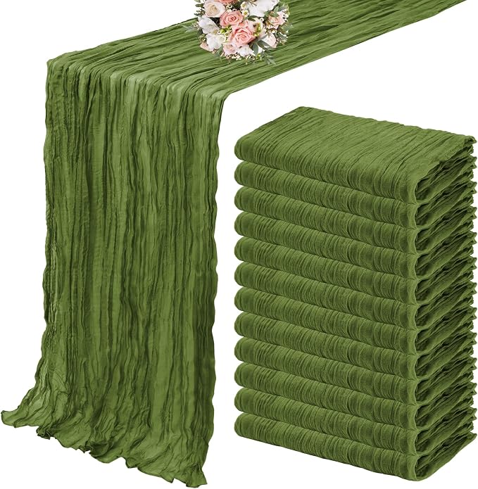 YMHPRIDE 12 Pack Cheesecloth Table Runner 35x120in Olive Green Table Runner | by YMHPRIDE