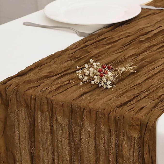 8 Pack Light Brown Cheesecloth Table Runner 120 Inch Boho Wedding Decor | by Fixwal