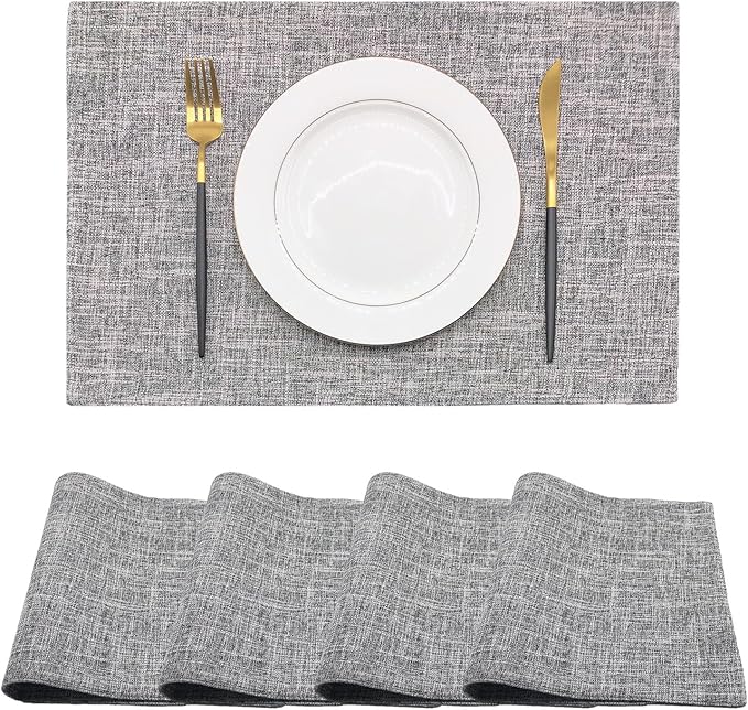 Rilassato Textile Placemats, Set of 4 Heat-Resistant Placemats for Kitchen Table, Washable Durable Linen Table Mats Woven Placemats (4, Light Grey)