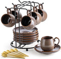LYEOBOH 3 Ounce Espresso Cups and Saucers Set of 6, Ceramic Small Coffee Cups by LYEOBOH