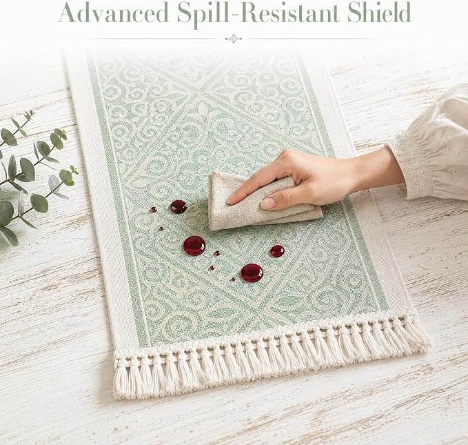 14x83 Damask Table Runner Waterproof French Vintage Dresser Scarf | Hosting a - Image 3