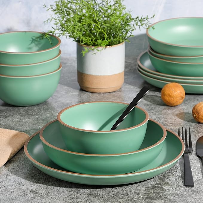 Gibson Home Rockabye 12 Piece Double Bowl Melamine Plastic Dinnerware Set - Image 2