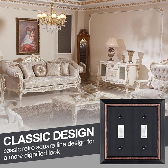 Metal Wall Plate for Electrical Outlets, Decorative Aged Bronze Switch Plates Outlet Cover, Light Switch Cover Plate, 2-Gang Wall Plates (Double Toggle, 2 Pack)