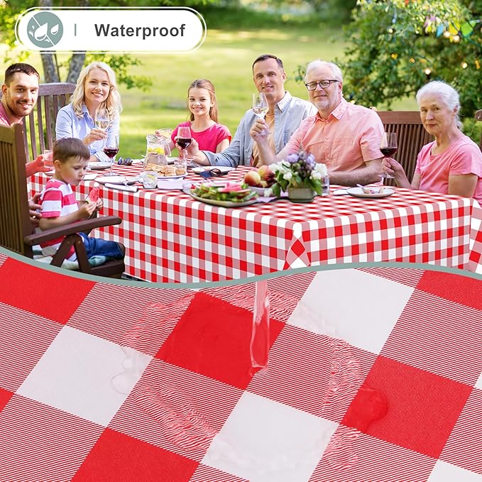 misaya Rectangle Waterproof Vinyl Table Cloth, Buffalo Flannel Backed Tablecloth, Wipeable Plastic Table Cover for Valentine's Day, Dinner, Kitchen, Outdoor (54" x 78", Red and White)