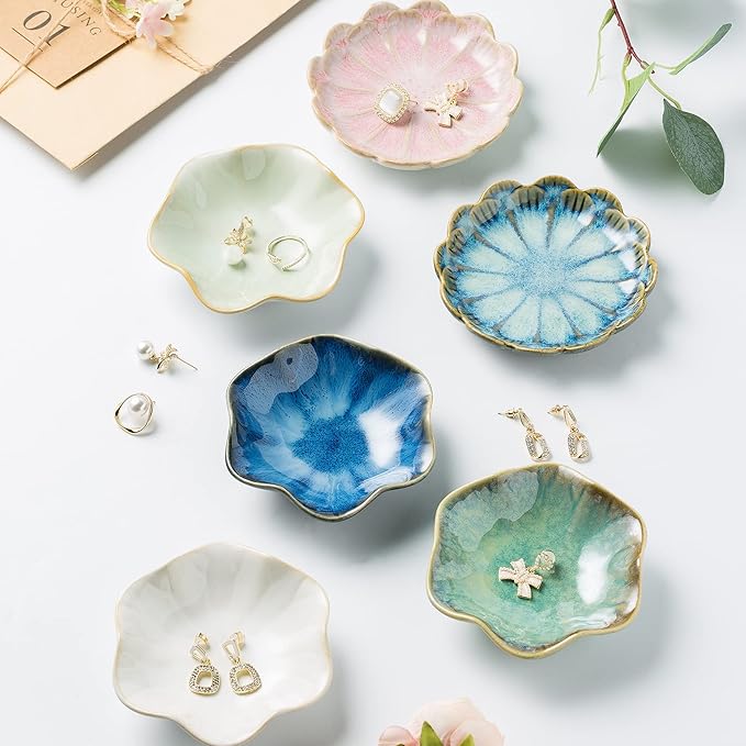 Jewelry Dish Tray, Ring Dish, Ceramic Trinket Tray, Key Bowl, Decorative Plate, for Friends Sisters Daughter Mother (Starry Blue)