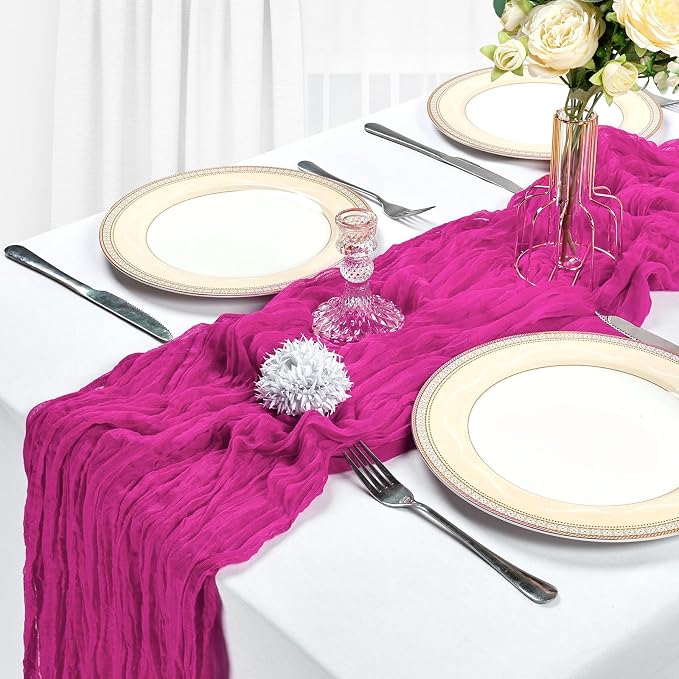 10 Pack 17 x 108 Inch Hot Pink Table Runner Cheesecloth | Gauze Cheese Cloth - Image 4