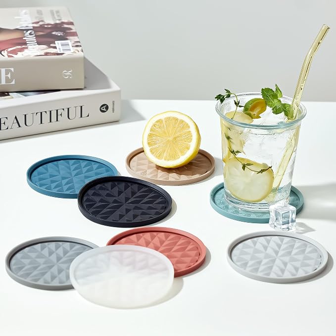 Silicone Drink Coasters Set of 6, Desk Cup Coaster | Prevents - Image 2