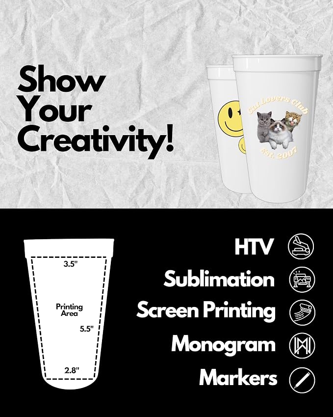 PartyPrints 10 Pack 32 oz White Blank Plastic Cups, Colored Plastic Drinking & - Image 3