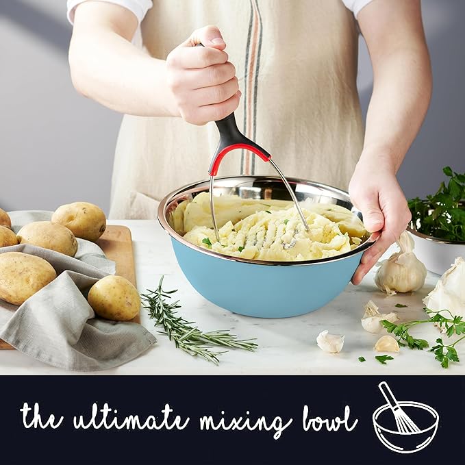 WHYSKO Stainless Steel Mixing Bowl Set, 10 Piece Stainless Steel Mixing Bowls with Lids Set for Food Prep Storage and Serving, Dishwasher Safe for Kitchen Baking Cooking, Light Blue