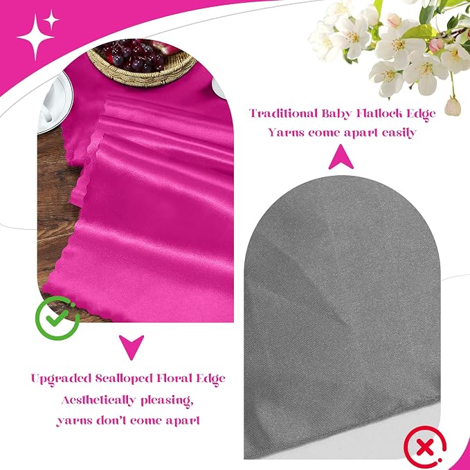 VACVELT Hot Pink Satin Table Runners, 12x72 Inch, 6 Pack, Scalloped Edge | - Image 7