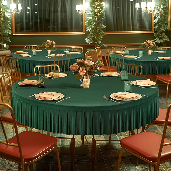 2 Pack Hunter Green Spandex Round Tablecloths for 72in Table, Stretchy Fitted 6FT Round Table Cloths, Wrinkle Free Table Cover with Skirt for Wedding Birthday Party Bridal Shower Banquet