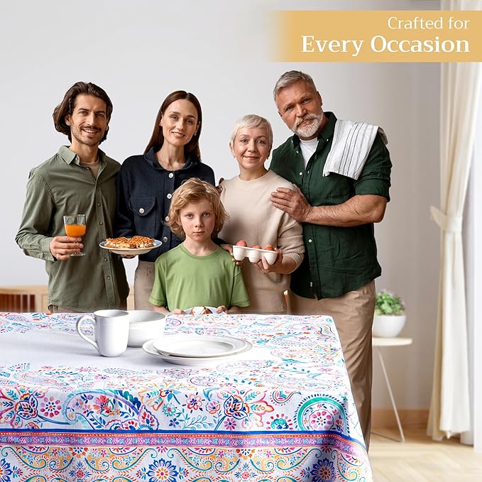 Maison d' Hermine Table Cloth Square Table 100% Cotton 54 x 54 Inches Tablecloth Reusable Decorative for Dining Room Farmhouse Home Valentines Day Decorations Spring Summer - Indian Floral