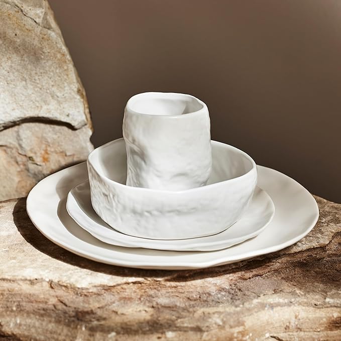 Stone by Mercer Project Atik Modern Stoneware 32-Piece Dinnerware Set, Plate and Bowl Set, Dish set for 8, Grey Speckled