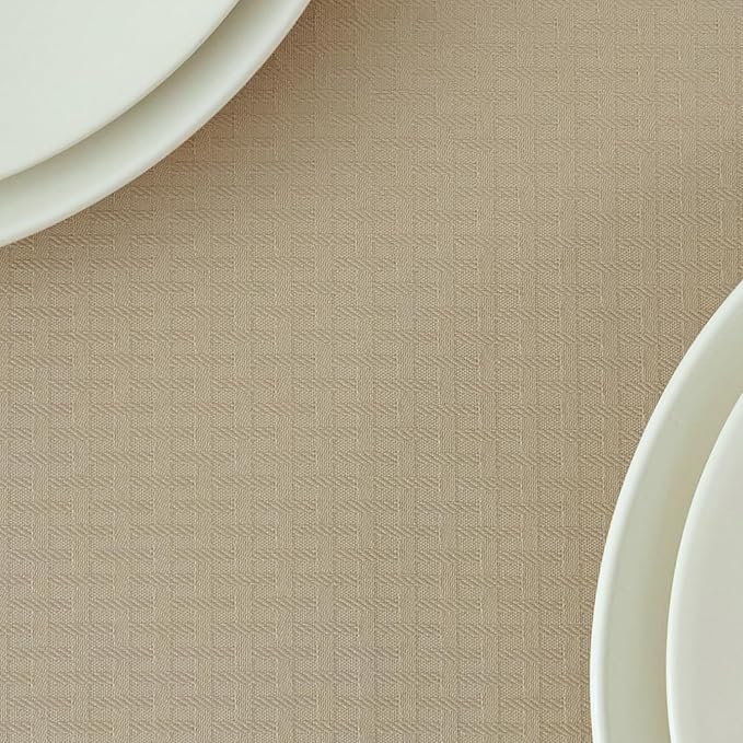 maxmill Square Tablecloth Water Resistance Antiwrinkle Spill Proof Weaved Texture Table Cloth, Decorative Fabric Table Cover for Banquet Parties Event Holiday Dinner, 70 x 70 Inch, Natural